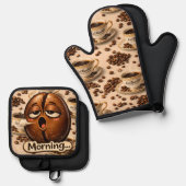 Sleepy coffee bean oven, mint and potholder set de (Vorderseite/Rückseite)