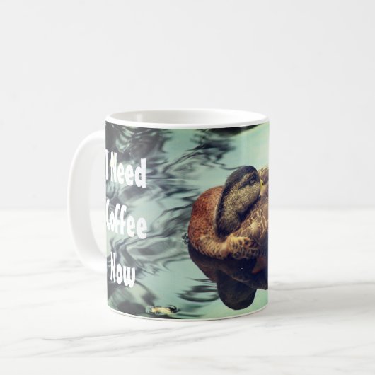 Sleepy Duck braucht Kaffee jetzt lustig Kaffeetasse (Vorderseite Links)