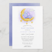 Sleepy Elephant Moon Watercolor Babydusche Einladung (Vorne/Hinten)