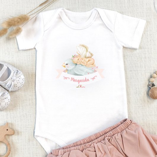 Sleepy Fairy Bird Illustration mit Name Girl Baby Strampler