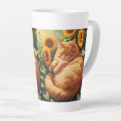 Sleepy Fat Orange Cat mit Sonnenblumen Milchtasse (Rechte Ecke)