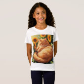Sleepy Fat Orange Cat mit Sonnenblumen T-Shirt (Vorne ganz)
