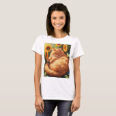 Sleepy Fat Orange Cat mit Sonnenblumen T-Shirt (Vorne ganz)