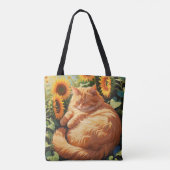 Sleepy Fat Orange Cat mit Sonnenblumen Tasche (Rückseite)