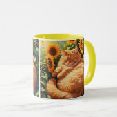 Sleepy Fat Orange Cat mit Sonnenblumen Tasse (VorderseiteRechts)