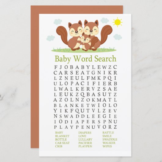 Sleepy fox Baby Shooter Word Search Game (Vorne/Hinten)