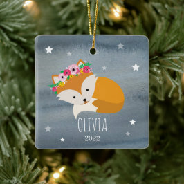 Sleepy Fox Boho Stars Baby Cub Erste Weihnachten Keramikornament
