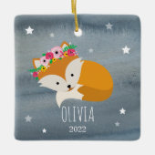 Sleepy Fox Boho Stars Baby Cub Erste Weihnachten Keramikornament (Vorderseite)
