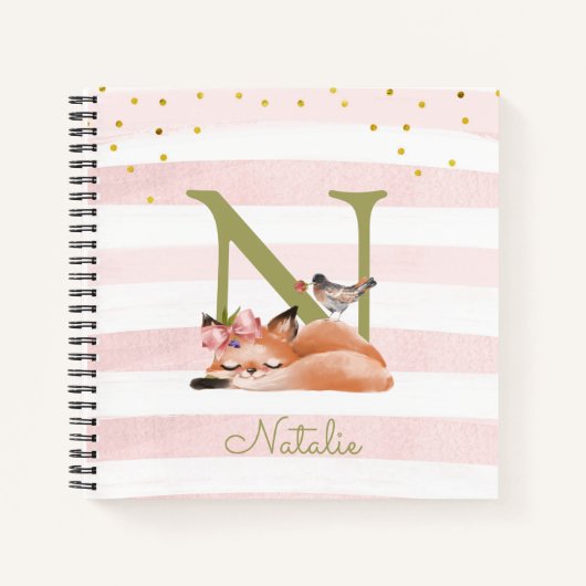 Sleepy Fox Illustration Girl Daily Zeichnend Notizblock (Vorderseite)