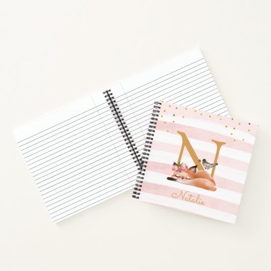 Sleepy Fox Illustration Girl Simple Sketchbook Notizblock (Innenseite)