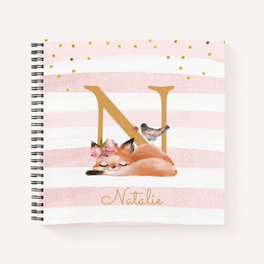 Sleepy Fox Illustration Girl Simple Sketchbook Notizblock (Vorderseite)