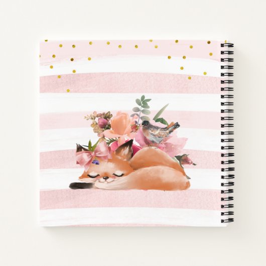 Sleepy Fox Illustration Girl Simple Sketchbook Notizblock (Rückseite)
