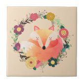 Sleepy Fox in Boho Blumenreath Fliese (Vorderseite)