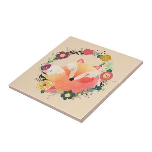 Sleepy Fox in Boho Blumenreath Fliese (Seite)