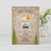 Sleepy Fox Mountains Babydusche Einladung (Stehend Vorderseite)