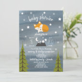 Sleepy Fox Mountains Watercolor Babydusche Einladung (Stehend Vorderseite)