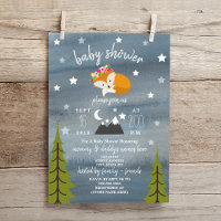 Sleepy Fox Mountains Watercolor Girl Babydusche