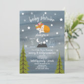 Sleepy Fox Mountains Watercolor Girl Babydusche Einladung (Stehend Vorderseite)