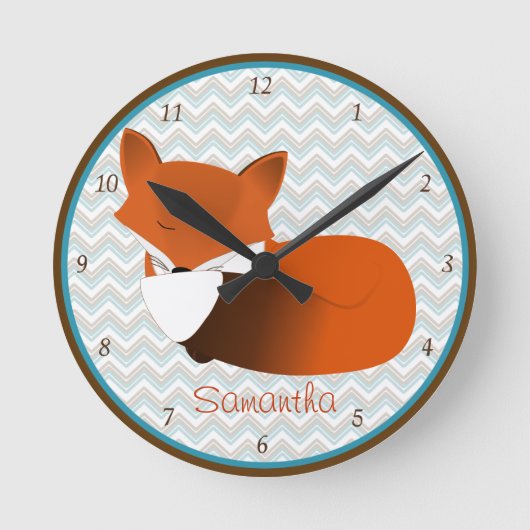 Sleepy Fox Personalisiert Wall Clock Runde Wanduhr (Vorderseite)