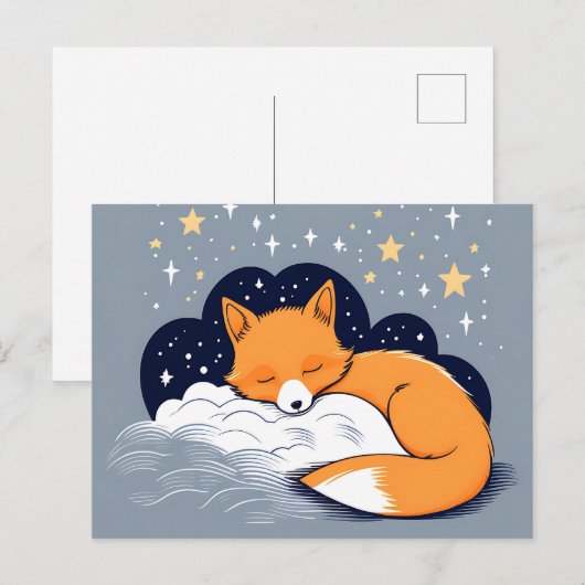 Sleepy Fox Starry Night Postkarte (Vorne/Hinten)