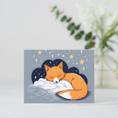 Sleepy Fox Starry Night Postkarte (Stehend Vorderseite)