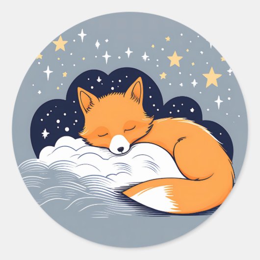 Sleepy Fox Starry Night Runder Aufkleber (Vorderseite)