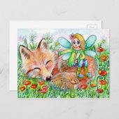 Sleepy Fox und Fairy Postkarte (Vorne/Hinten)