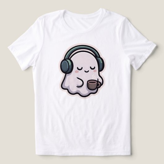 Sleepy Geist mit Kaffee - Kawaii | NUR WEISS Tri-Blend Shirt (Design Vorderseite)