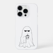 Sleepy Ghost with Coffee – Minimalist Cozy  iPhone Hülle (Rückseite)