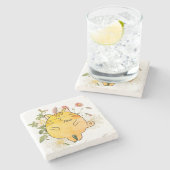 Sleepy Ginger Cat Steinuntersetzer (Seitenansicht)