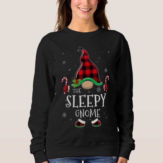 Sleepy Gnome Buffalo Plaid Matching Family Christm Sweatshirt (Vorderseite)
