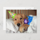 Sleepy Golden Retriever in Pajamas Geburtstag Postkarte (Vorne/Hinten)