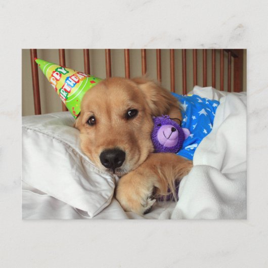 Sleepy Golden Retriever in Pajamas Geburtstag Postkarte (Vorderseite)