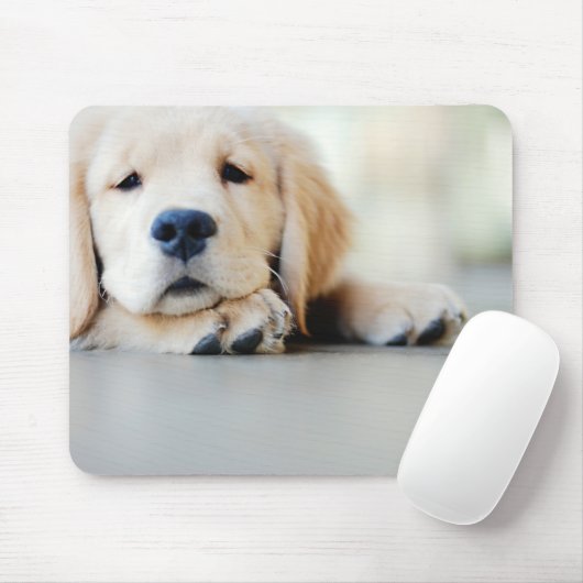 Sleepy Golden Retriever Puppy Mousepad (Mit Mouse)