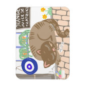 Sleepy Greek Taverna Cat Mediterranean Scene Magnet (Vertikal)