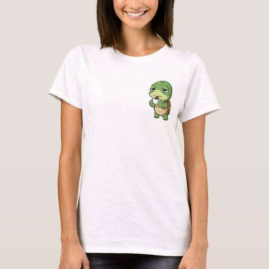Sleepy Green Turtle Sipping Dark Coffee T-Shirt (Vorderseite)