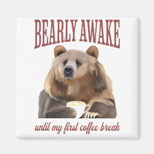 Sleepy Grizzly Bear Coffee Lovers Pub Magnet