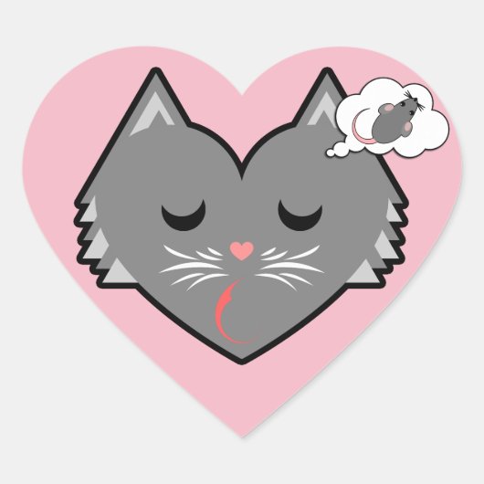 Sleepy Heart Kitty Dreams Herz-Aufkleber (Vorderseite)
