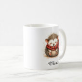 Sleepy Hedgehog in Cozy Scarf Custom Name Mug Kaffeetasse (VorderseiteRechts)