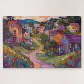 Sleepy Hillside Town - Wasserfarbe Puzzle (Horizontal)