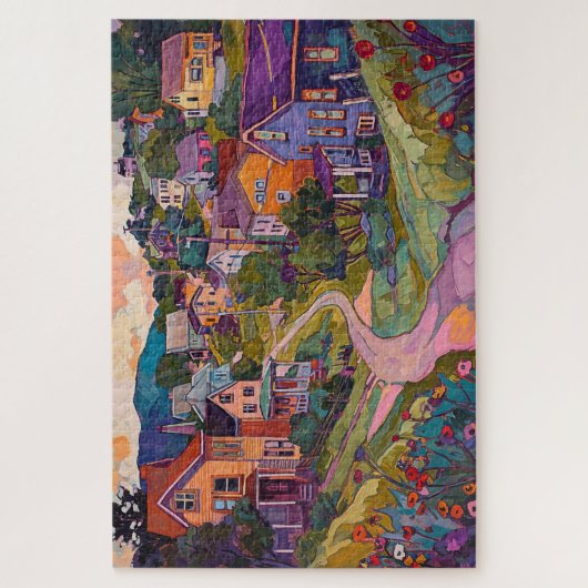Sleepy Hillside Town - Wasserfarbe Puzzle (Vertikal)