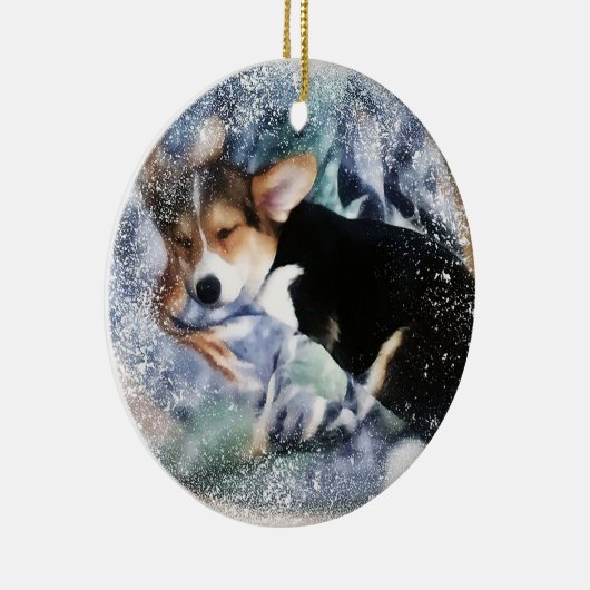 Sleepy Holiday Corgi Puppy Keramik Ornament (Rechts)