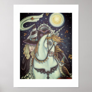 SLEEPY HOLLOW WITCH UNICORN OWL, HALLOWEEN FANTASY POSTER