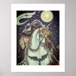 SLEEPY HOLLOW WITCH UNICORN OWL, HALLOWEEN FANTASY POSTER
