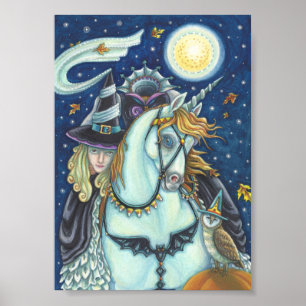 SLEEPY HOLLOW WITCH UNICORN & OWL HALLOWEEN POSTER
