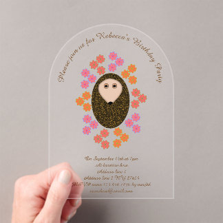 Sleepy Igel und Blume Geburtstagsparty Acryleinladungen
