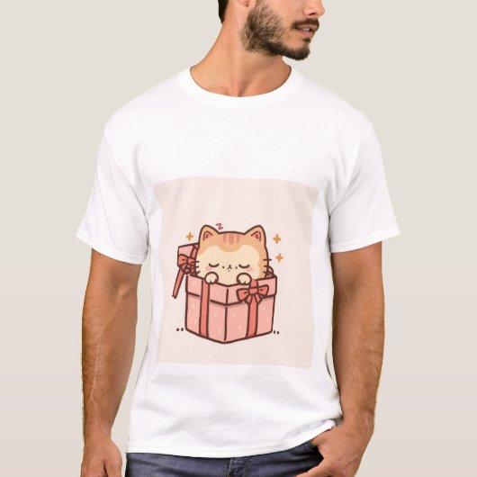 Sleepy Kawaii Ginger Cat in Pink Gift Box ✨💤 T-Shirt (Vorderseite)