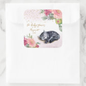 Sleepy Kitten Illustration Girl Babydusche Quadratischer Aufkleber (Tasche)