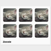 Sleepy Kitten Quadratischer Aufkleber (Blatt)