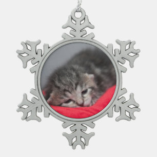 Sleepy kitty schneeflocken Zinn-Ornament